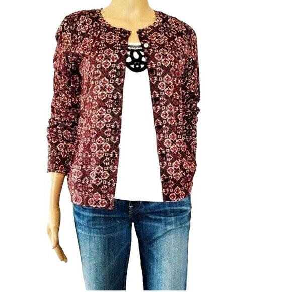Talbots Vintage Burgundy Print Metallic Cardigan Sweater Size S - Picture 3 of 7